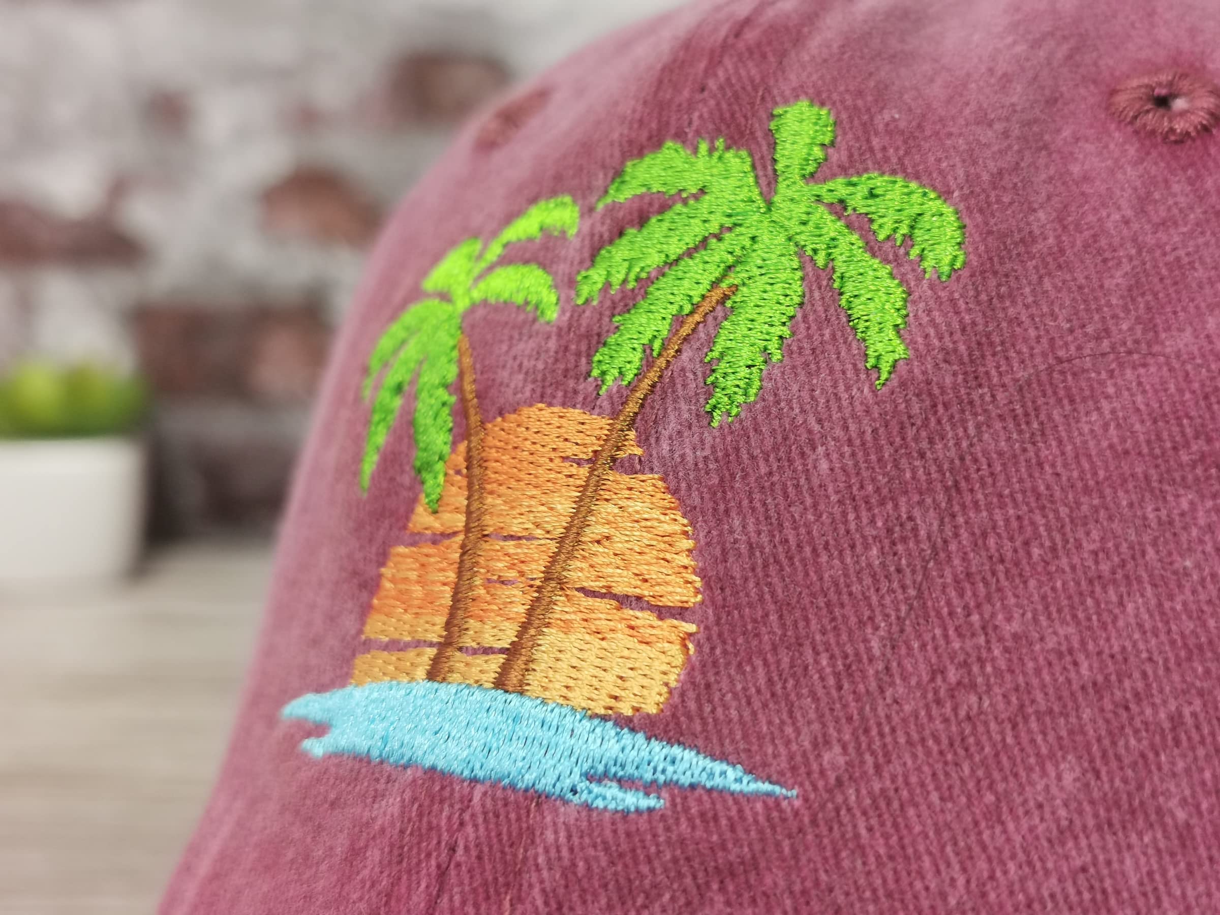 Hepandy Palm Tree Embroidered Burgundy Baseball Caps for Men Women, Outdoor Embroidery Summer Beach Trucker Hat Dad Hats