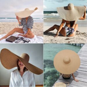 Oversized Beach Straw Hats for Women Floppy, Extra Large Sun Visor Hat Wide Brim Summer Packable Huge Roll Up Big Beach Hat for Women Foldable, Khaki