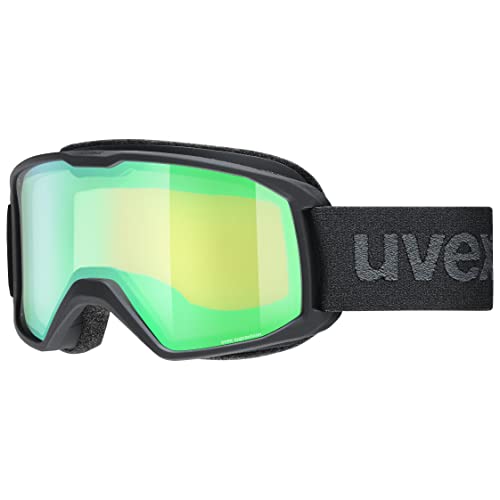 uvex mirrored anti-fog OTG ski & snowboard goggles with UV protection for women & men, elemnt FM, black mat/green-LGL