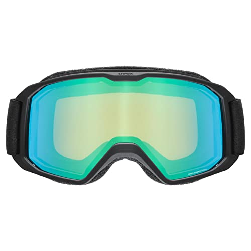 uvex mirrored anti-fog OTG ski & snowboard goggles with UV protection for women & men, elemnt FM, black mat/green-LGL