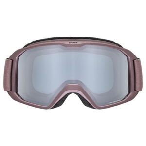 uvex mirrored anti-fog OTG ski & snowboard goggles with UV protection for women & men, elemnt FM, antique rose mat/silver-blue