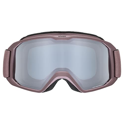 uvex mirrored anti-fog OTG ski & snowboard goggles with UV protection for women & men, elemnt FM, antique rose mat/silver-blue