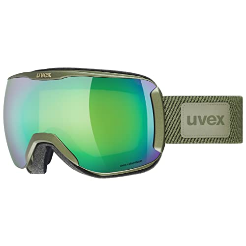 uvex contrast enhancing anti-fog & sustainable OTG ski & snowboard goggles with UV protection for women & men, downhill 2100 CV planet, Fierce red/orange-green