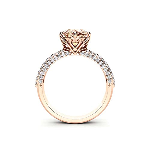 GLOW SPECTRA JEWELS 1.24 Cttw Round Shape Simulated Peach Morganite & White Cubic Zirconia Wedding Engagement Ring In 14K Rose Gold Plated 925 Sterling Silver Ring Size - 6