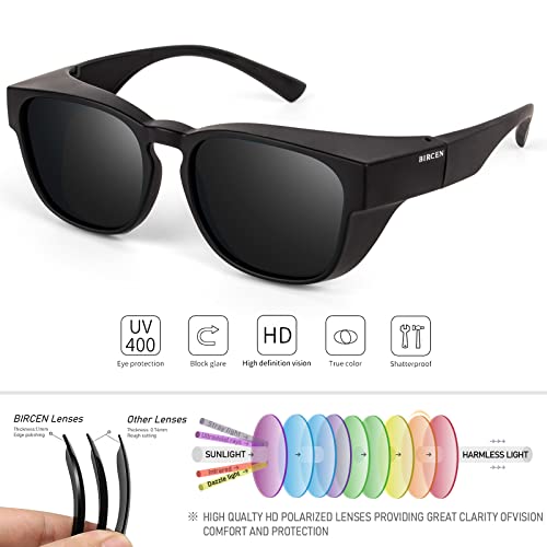 Bircenpro Polarized Fit Over Sunglasses: Wrap Around Over Glasses Sunglass for Men Women UV Protection