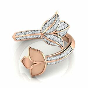 1 Cttw Round Shape White Cubic Zirconia Prong Setting Wedding Engagement Bypass Floral Ring In 14K Rose Gold Plated 925 Sterling Silver Ring Size - 6.5