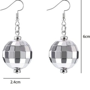 Disco Ball Earrings for Women, Silver Mirror Ball Earrings ,60's or 70's Silver Disco Ball Earrings for Women's Costume Accessories