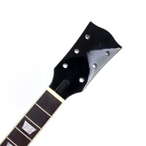 Electric Guitar Neck Paddle Head Unfinished Parts Replacement (Black with trapezoid inlays)