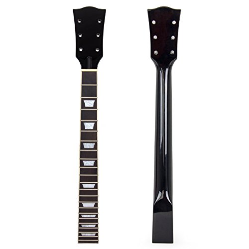 Electric Guitar Neck Paddle Head Unfinished Parts Replacement (Black with trapezoid inlays)