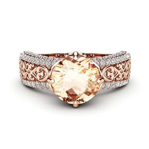 GLOW SPECTRA JEWELS 1.24 Cttw Round Shape Simulated Peach Morganite & White Cubic Zirconia Wedding Engagement Ring In 14K Rose Gold Plated 925 Sterling Silver Ring Size - 6