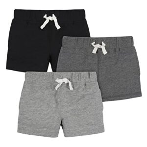 gerber baby boy's toddler 3-pack pull-on knit shorts, gray & black, 12 months