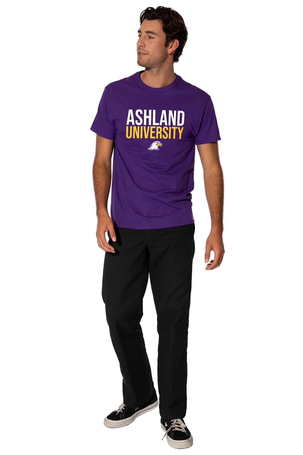 Ashland University Official Stacked Short Sleeve Mens Cotton T-Shirt,Purple, Large