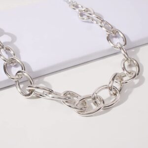 Jumwrit Punk Chain Choker Necklace Chunky Curb Link Chain Necklace Dainty Silver Necklace Accessories for Women Girls