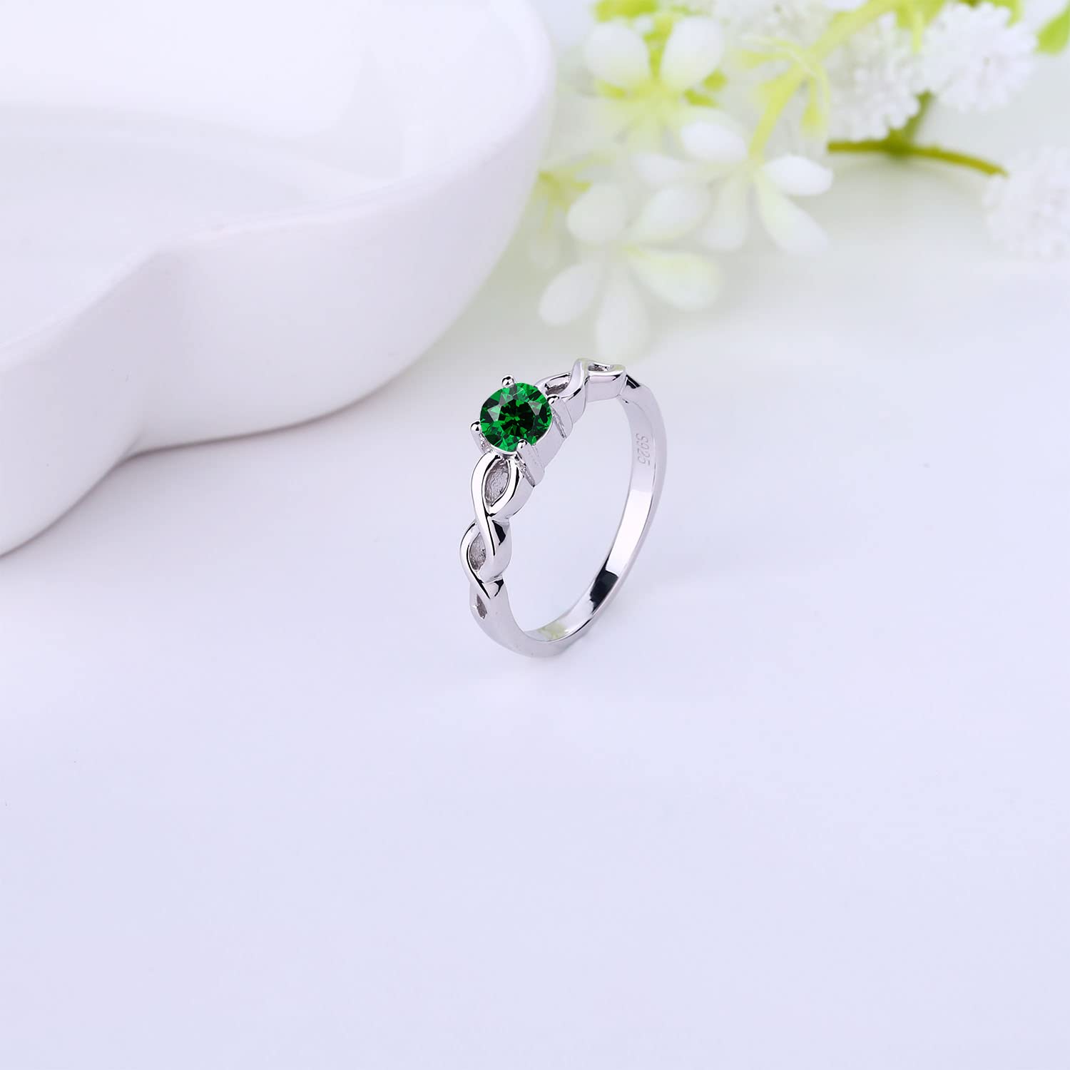 STARCHENIE Infinity Promise Rings for Her Sterling Silver Cubic Zirconia Wedding Engagement Rings size 7 May Birthstone Emerald Color