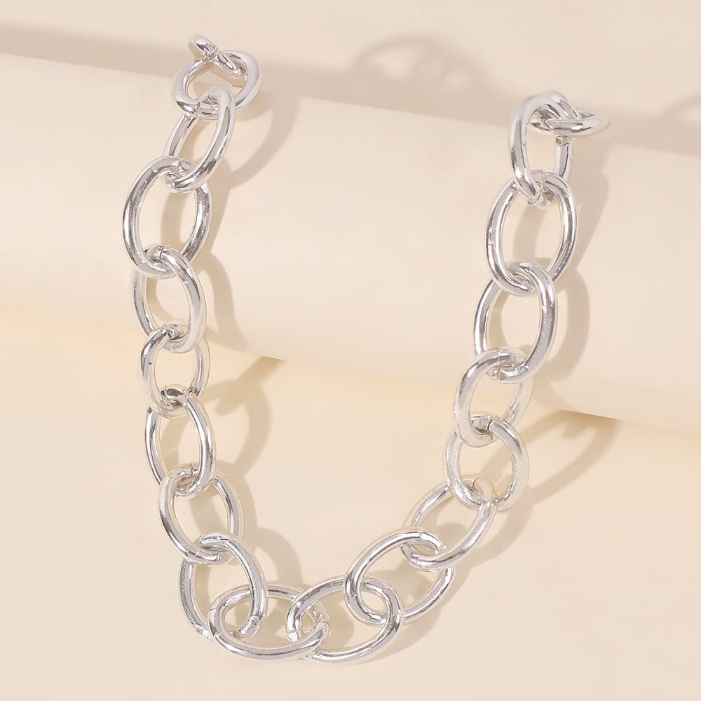 Jumwrit Punk Chain Choker Necklace Chunky Curb Link Chain Necklace Dainty Silver Necklace Accessories for Women Girls