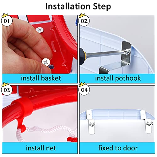 Mini Indoor Basketball Hoop Set for Kids, Wall Mount Basketball Hoop Over Door with 4 Small Replacement Basketballs, ABS Backboard Metal Rim Goal Sport Party Activity Toys for Office Room Pool