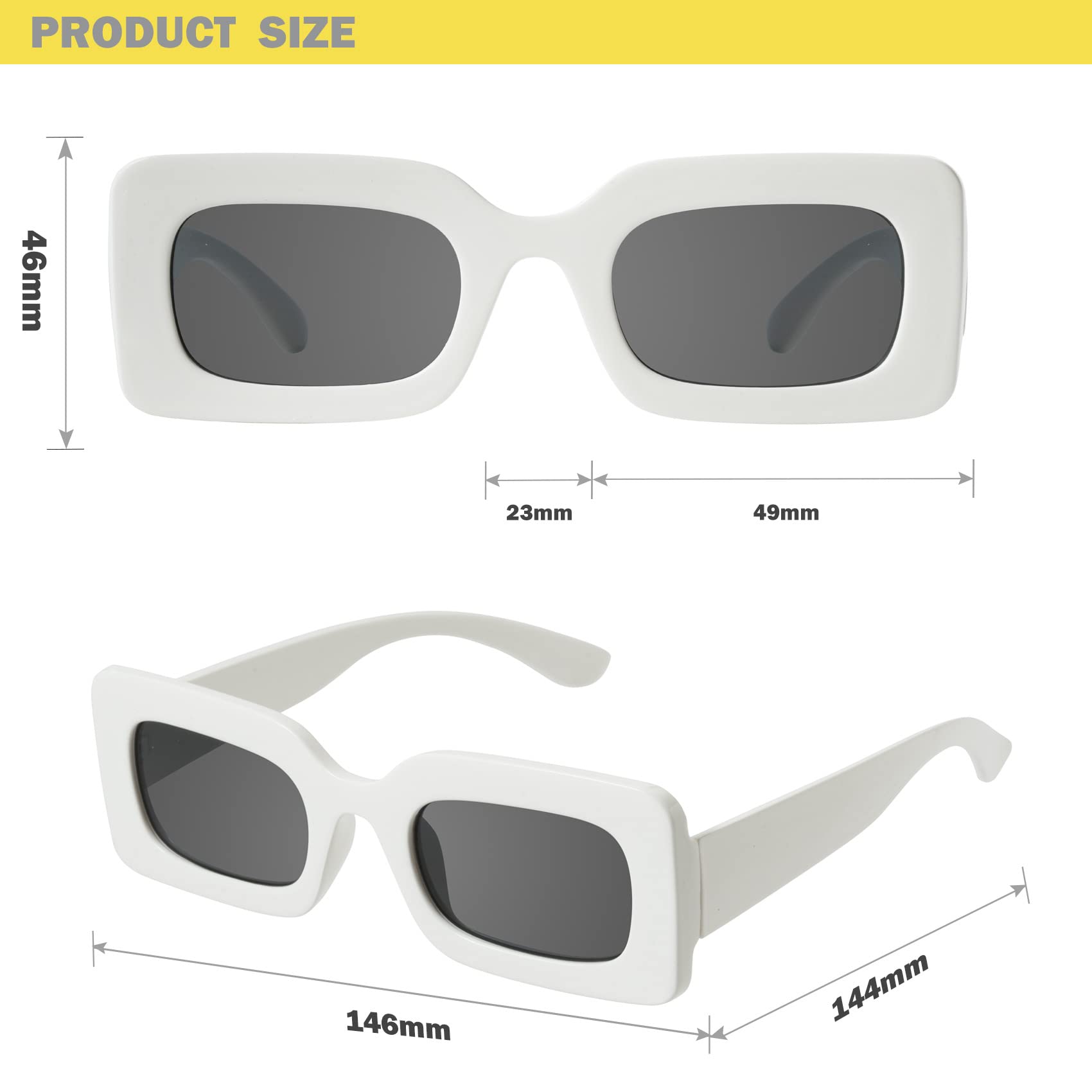 mosanana Trendy Rectangle Sunglasses for Women Men White Creamy Vintage Fashion Retro Cool 90s Cute Rectangular Funky Aesthetic Small Face 2000s Skinny Stylish Chunky 2023 Baddie Unique Trimble