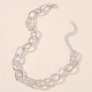 Jumwrit Punk Chain Choker Necklace Chunky Curb Link Chain Necklace Dainty Silver Necklace Accessories for Women Girls