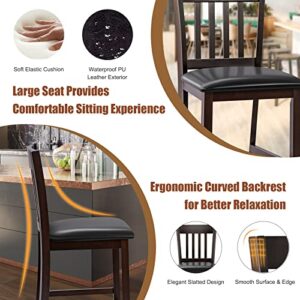 COSTWAY Bar Stools Set of 2, 25” Counter Height Pub Chairs with Rubber Wood Legs, Armless Bar Chairs with Elastic Cushion & PU Cover for Kitchen, Living Room, Bar, Fit Residential Use (2)