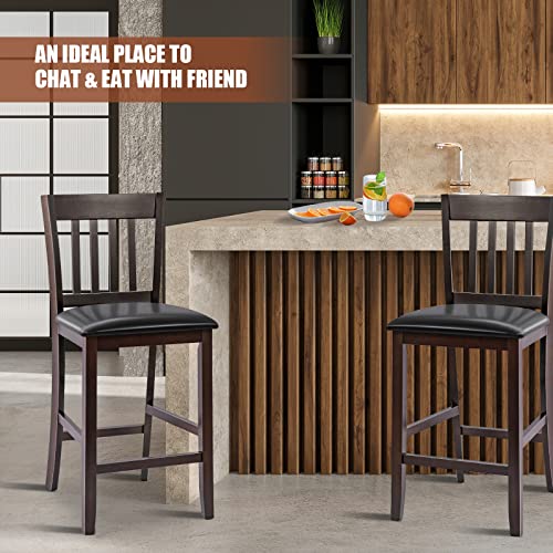 COSTWAY Bar Stools Set of 2, 25” Counter Height Pub Chairs with Rubber Wood Legs, Armless Bar Chairs with Elastic Cushion & PU Cover for Kitchen, Living Room, Bar, Fit Residential Use (2)