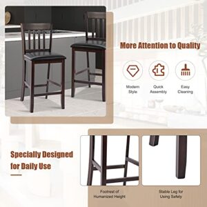 COSTWAY Bar Stools Set of 2, 25” Counter Height Pub Chairs with Rubber Wood Legs, Armless Bar Chairs with Elastic Cushion & PU Cover for Kitchen, Living Room, Bar, Fit Residential Use (2)