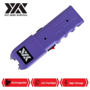 Day Zero Survival Purple Women Self Defense Stun Gun Heavy Duty 100 Billion Volt Rechargeable with LED Flashlight