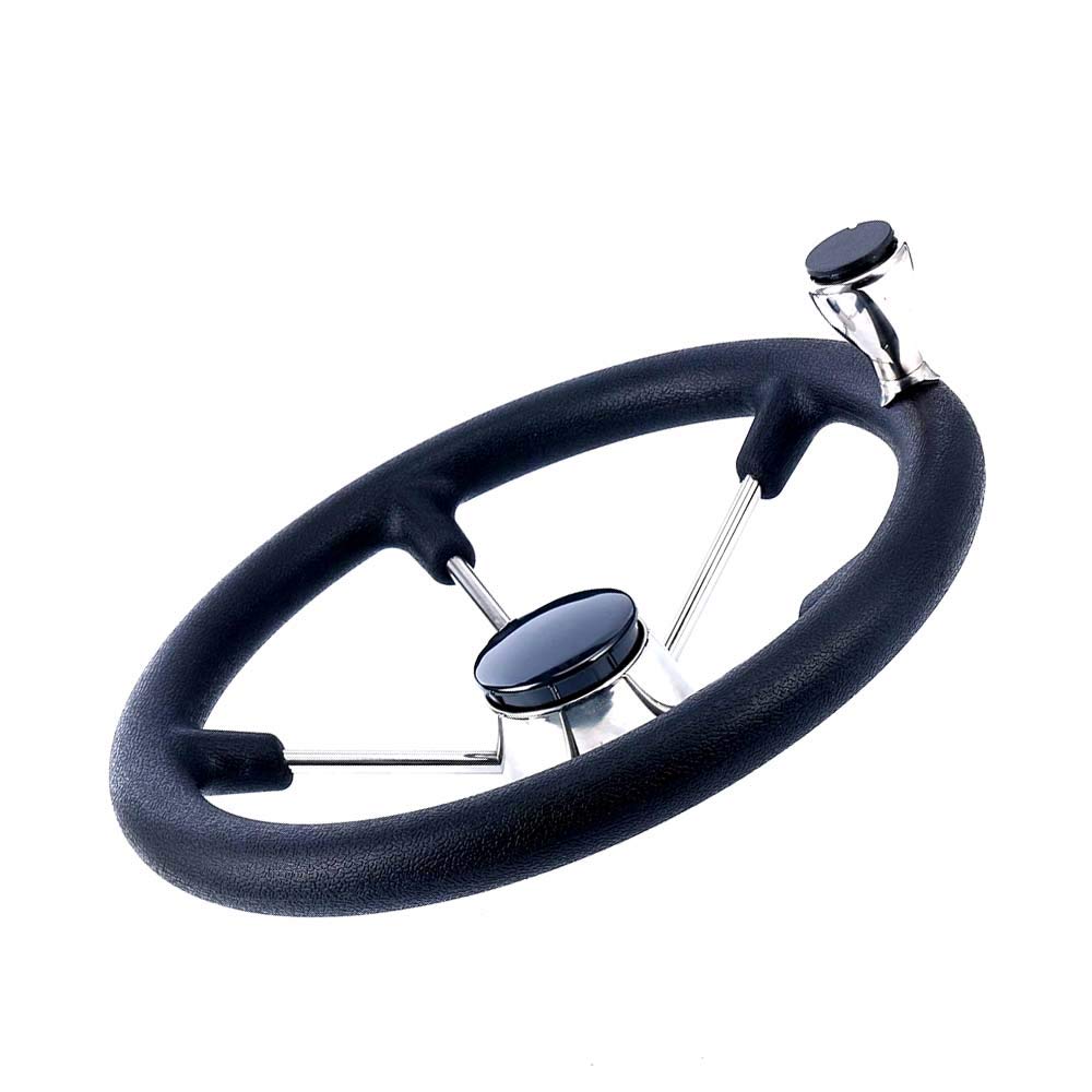 CREDSTAR Stainless Steel Destroyer Steering Wheel,With 5 Spoke Boat Marine Black PU Foam 13-1/2 Inch