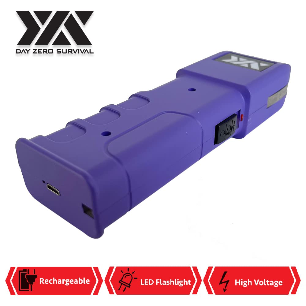 Day Zero Survival Purple Women Self Defense Stun Gun Heavy Duty 100 Billion Volt Rechargeable with LED Flashlight