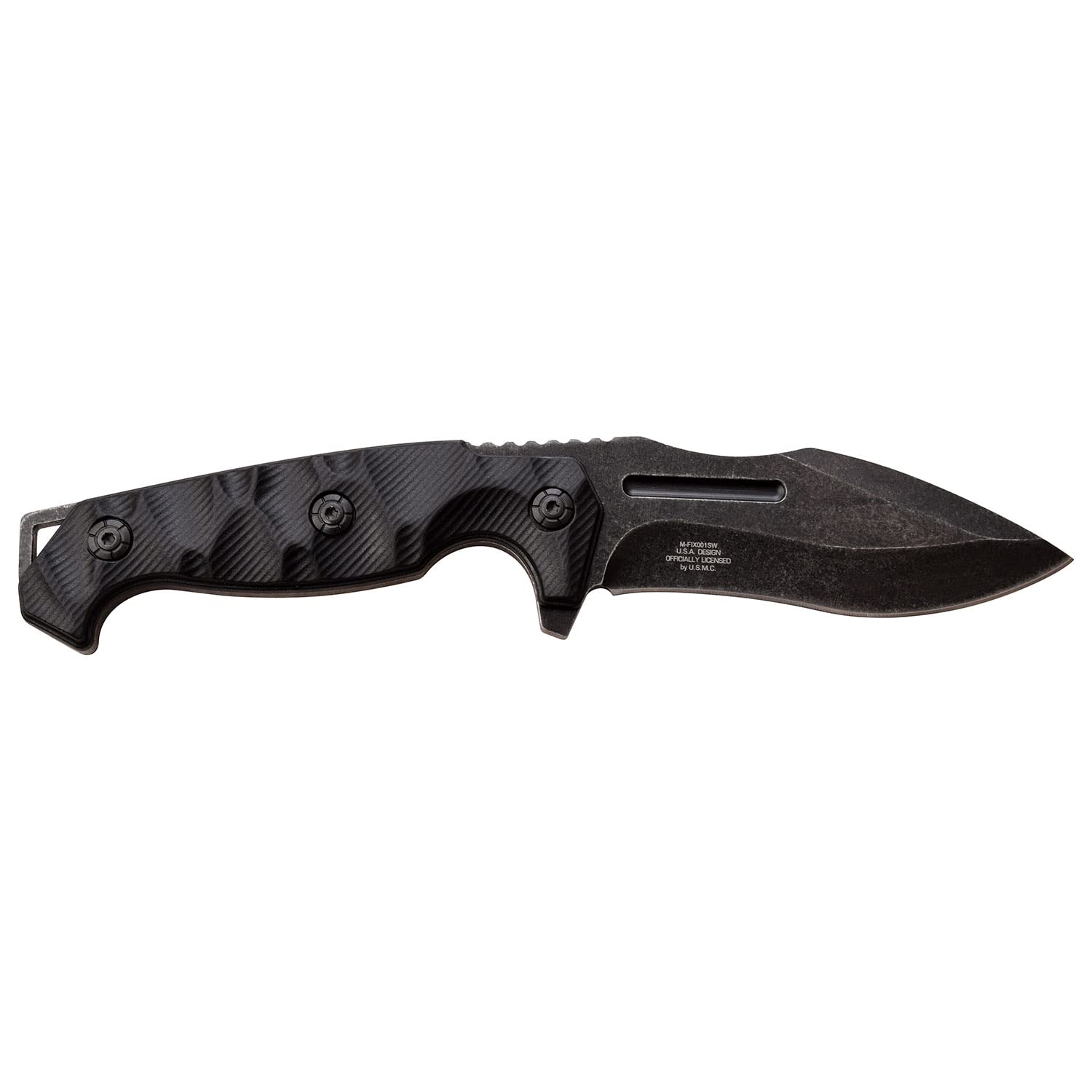 USMC - Fixed Blade Knife - Stonewashed Finish Stainless Steel Blade - Nylon Fiber Handle, Full Tang, includes MOLLE Compatible Sheath - M-FIX001SW - US Marine, Tactical, Special Ops