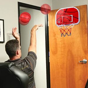 Mini Indoor Basketball Hoop Set for Kids, Wall Mount Basketball Hoop Over Door with 4 Small Replacement Basketballs, ABS Backboard Metal Rim Goal Sport Party Activity Toys for Office Room Pool