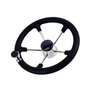 CREDSTAR Stainless Steel Destroyer Steering Wheel,With 5 Spoke Boat Marine Black PU Foam 13-1/2 Inch