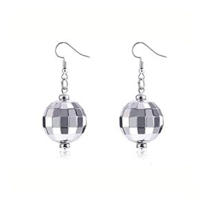 Disco Ball Earrings for Women, Silver Mirror Ball Earrings ,60's or 70's Silver Disco Ball Earrings for Women's Costume Accessories