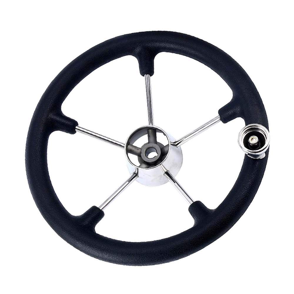 CREDSTAR Stainless Steel Destroyer Steering Wheel,With 5 Spoke Boat Marine Black PU Foam 13-1/2 Inch