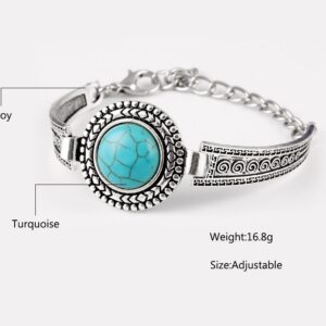 ZIVEMOT Western National Style Vintage Turquoise Bracelet Silver Turquoise Bangle Western Jewelry for Women