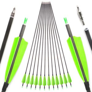 sharrow 33 inch carbon arrow hunting arrows 400 spine with 100 grain removable tips for archery compound & recurve & traditional bow hunting practice shooting 6/12pcs (12pcs, green)