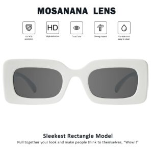 mosanana Trendy Rectangle Sunglasses for Women Men White Creamy Vintage Fashion Retro Cool 90s Cute Rectangular Funky Aesthetic Small Face 2000s Skinny Stylish Chunky 2023 Baddie Unique Trimble