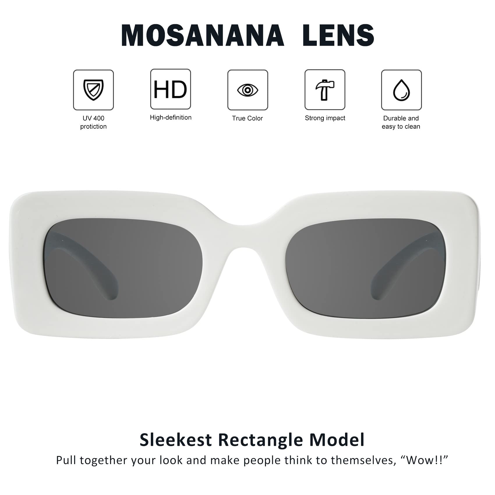 mosanana Trendy Rectangle Sunglasses for Women Men White Creamy Vintage Fashion Retro Cool 90s Cute Rectangular Funky Aesthetic Small Face 2000s Skinny Stylish Chunky 2023 Baddie Unique Trimble