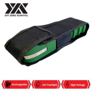 Day Zero Survival Green Self Defense Personal Security Stun Gun Heavy Duty 100 Billion Volt Rechargeable with LED Flashlight