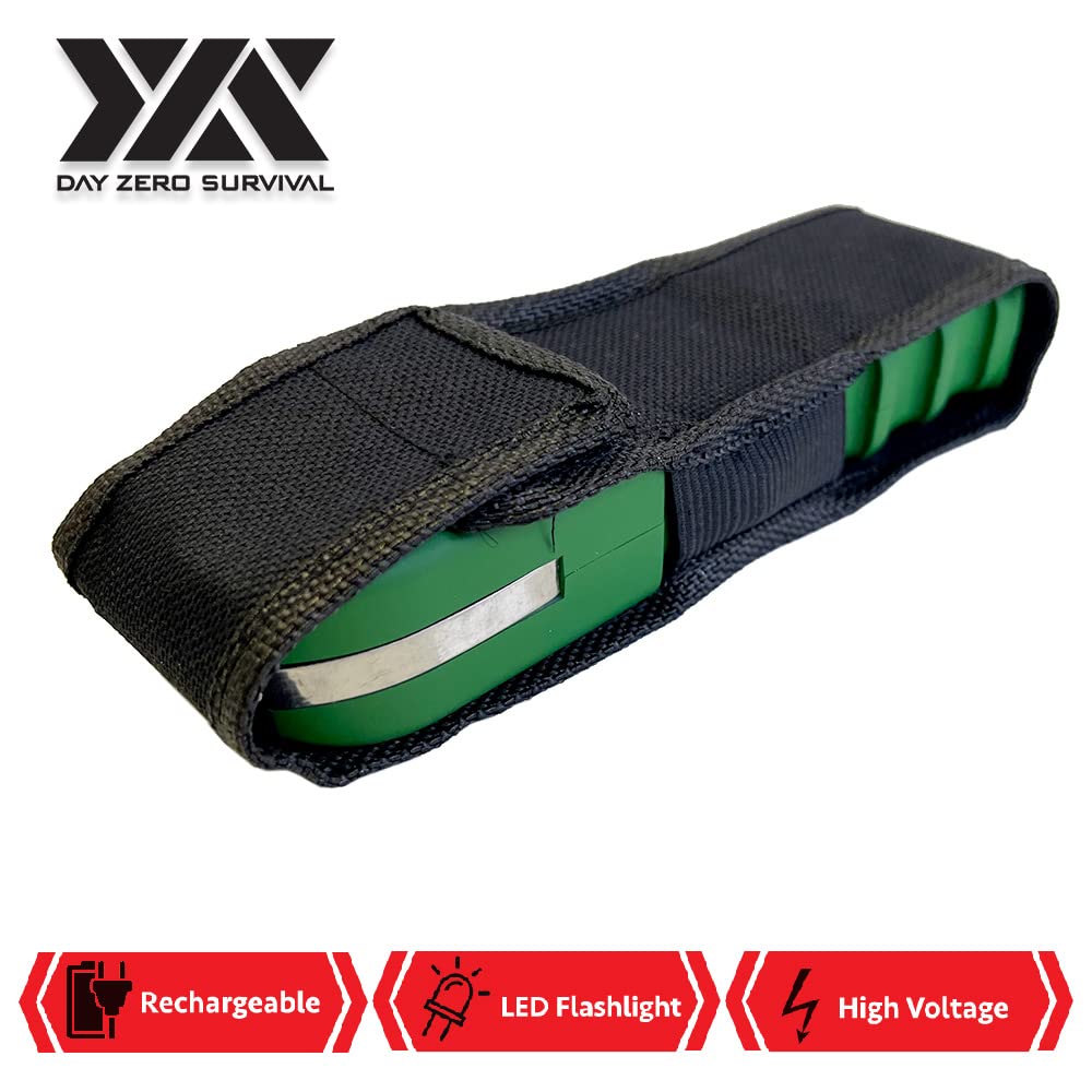 Day Zero Survival Green Self Defense Personal Security Stun Gun Heavy Duty 100 Billion Volt Rechargeable with LED Flashlight