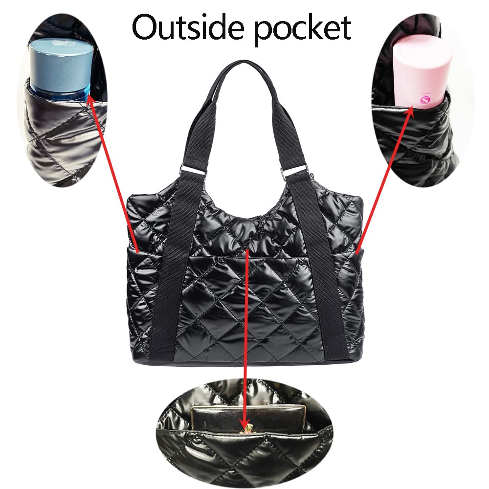 big Quilted Padding Tote Handbags Women Lightweight Padded Nylon Large Puffy Puffer purse Bag Multi Pockets shoulder bag