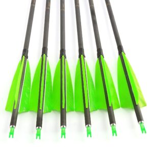 SHARROW 33 inch Carbon Arrow Hunting Arrows 400 Spine with 100 Grain Removable Tips for Archery Compound & Recurve & Traditional Bow Hunting Practice Shooting 6/12pcs (12pcs, Green)