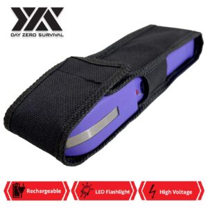 Day Zero Survival Purple Women Self Defense Stun Gun Heavy Duty 100 Billion Volt Rechargeable with LED Flashlight