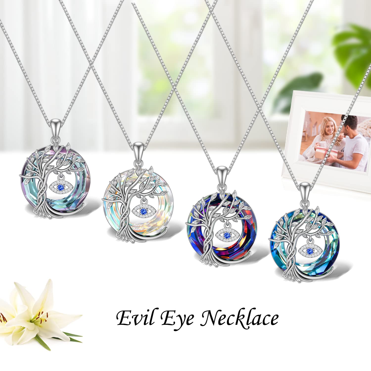 TOUPOP Evil Eye Necklace Luck Blue Evil Eye Protection Pendant with Circle Crystal S925 Sterling Silver Jewelry For Her Women Teens Girls Valentine's Day Mother's day gift