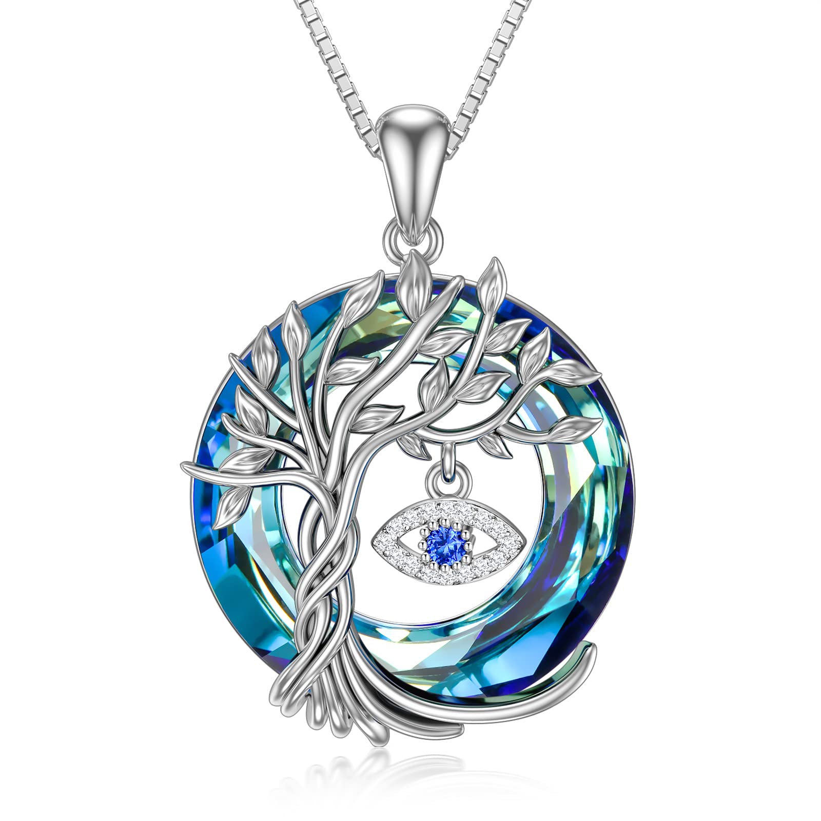 TOUPOP Evil Eye Necklace Luck Blue Evil Eye Protection Pendant with Circle Crystal S925 Sterling Silver Jewelry For Her Women Teens Girls Valentine's Day Mother's day gift