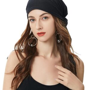 ZLYC Chemo Headwear Pre Tied Head Scarf Headwraps Lightweight Turban Beanie Cap for Women (Solid Black)