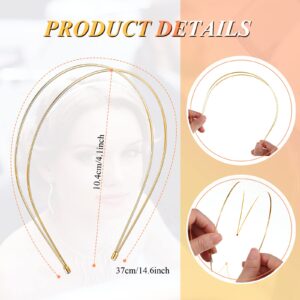 Syhood 4 Pieces Metal Double Layer Headbands Row Wire Headband for Women Wedding Hair Band Elastic Metal Hairband for Girls (Gold,Round)