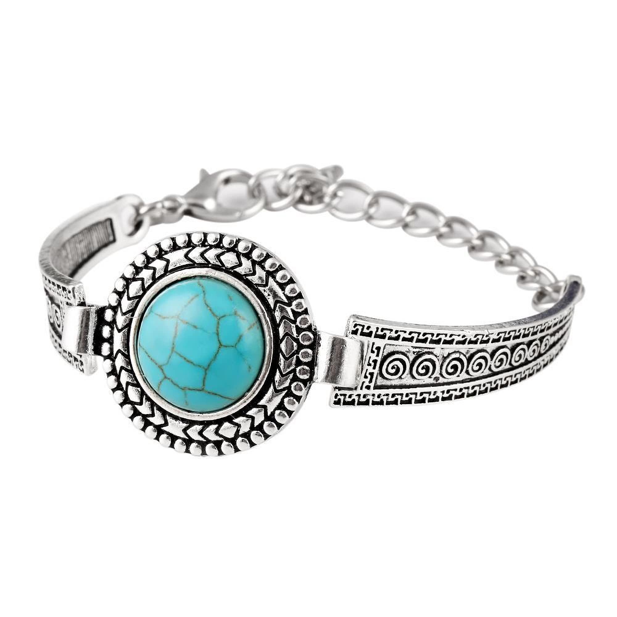 ZIVEMOT Western National Style Vintage Turquoise Bracelet Silver Turquoise Bangle Western Jewelry for Women