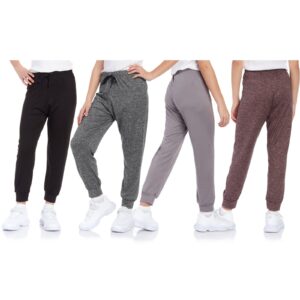 Sweet Hearts Girls' Sweatpants - 4 Pack Super Soft Athletic Performance Jogger Pants: Made in USA (7-16) , Size 10-12, Black/Grey/Charcoal/Pink Space-dye