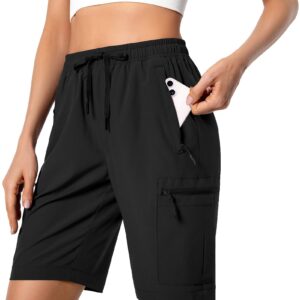 Women's Lightweight Hiking Cargo Shorts Quick Dry Athletic Shorts for Camping Travel Golf with Zipper Pockets Water Resistant Black