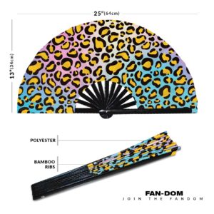 Leopard Print Pattern UV Glow Foldable Hand Fan Leopard Fur Print Patterns Handheld Fan Animal Leopard Print Fan for Animal Print Lovers (Style 8)